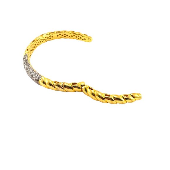 Gold Vermeil 925 Silver Twisted Cuff Bracelet With Diamond Accents Made In Italy - Picture 6 of 8